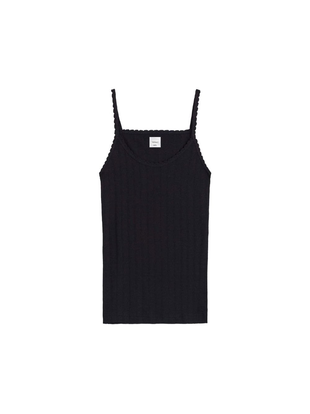 LESET Pointelle Black Ribbed Knit Tank Top